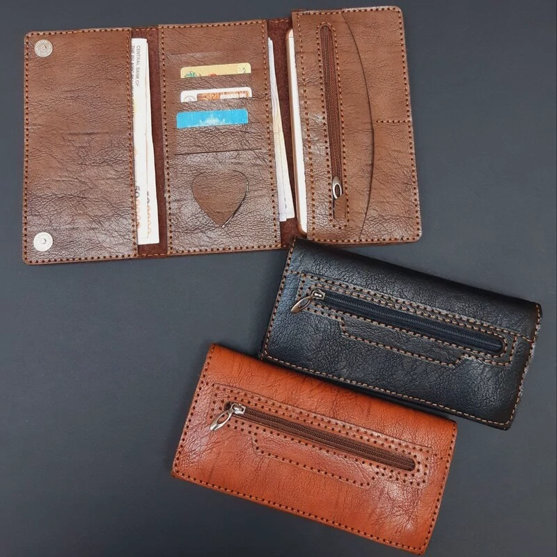 کیف پول چرم سه لت، رو زیپ و جاموبایلی دار