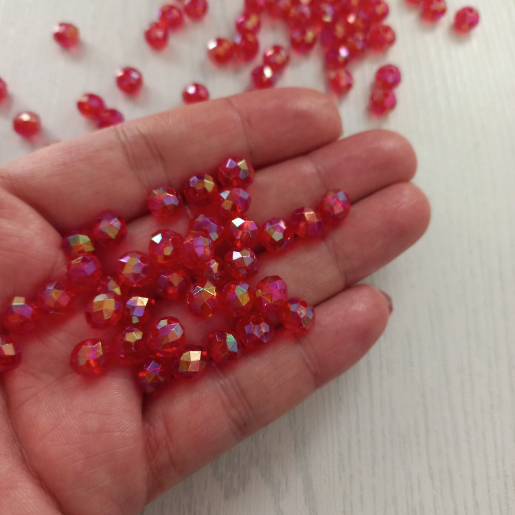 مهره کریستالی رنگ زرشکی سایز 8 میل بسته 20 گرمی