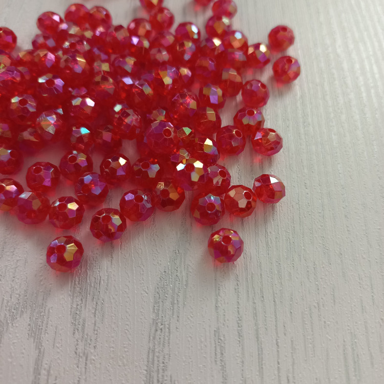 مهره کریستالی رنگ زرشکی سایز 8 میل بسته 20 گرمی
