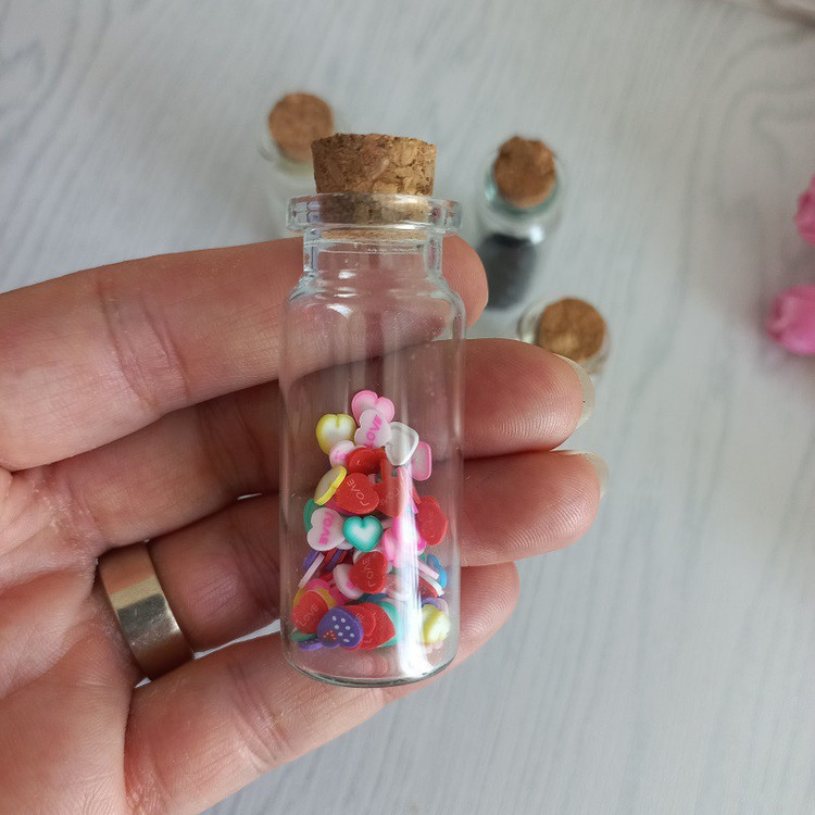 بطری شیشه ای با درب چوب پنبه ای، بسته 10 عددی ،کوچک تزئینی با ارتفاع کل 6.5 سانت